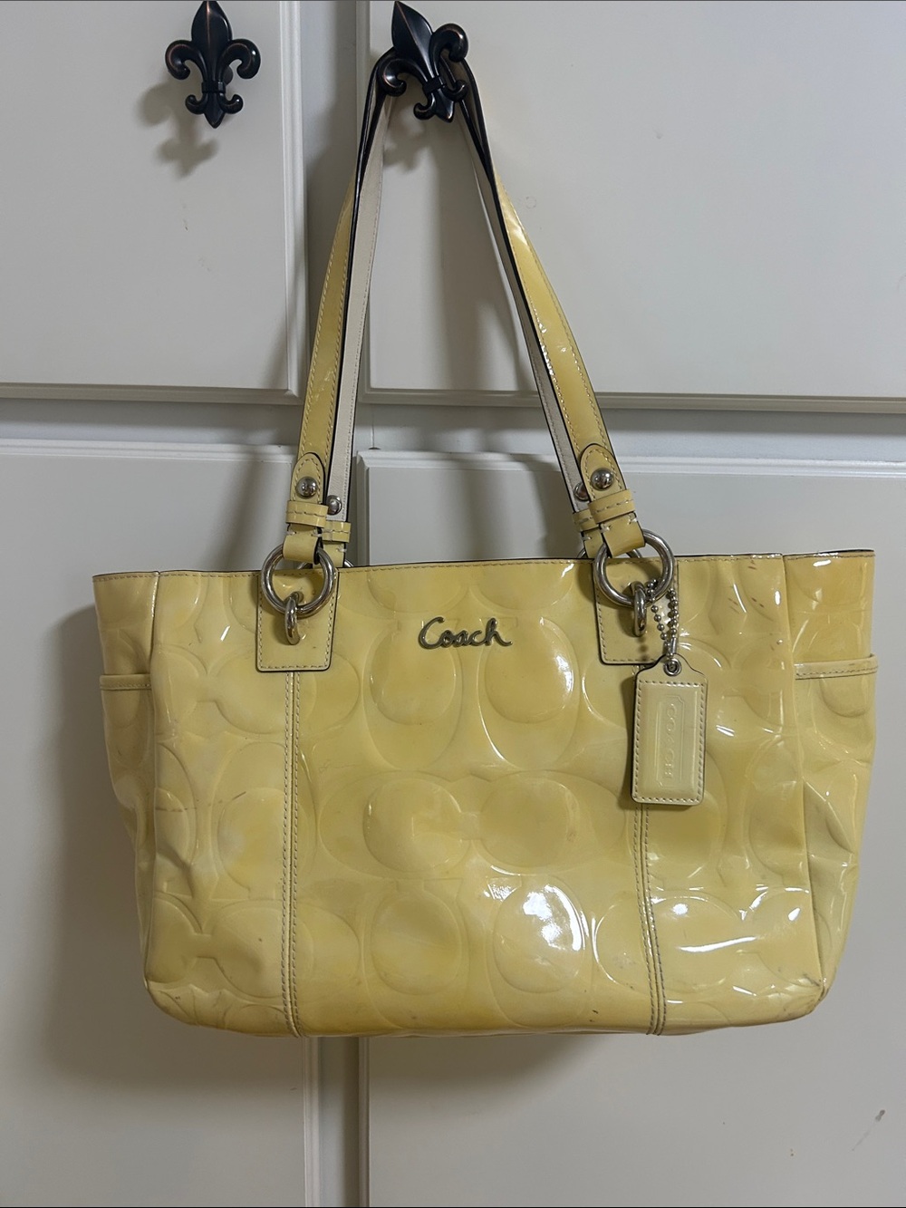 Vintage Y2K Coach Patent Leather Yellow Signature Tote